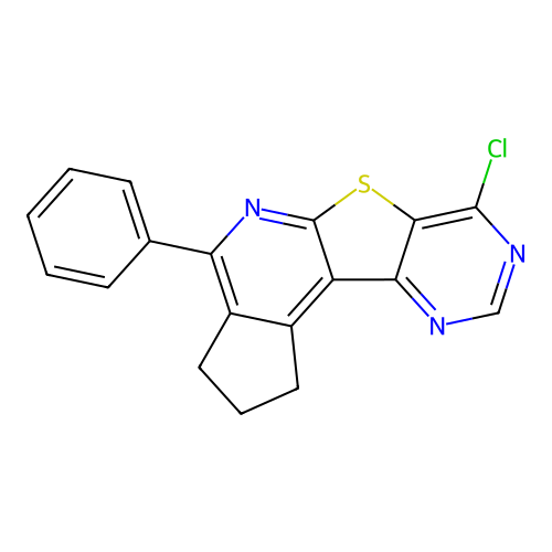 7-chloro-4-phenyl-2,3-dihydro-1H-cyclopenta[4',5']pyrido[3',2':4,5]thieno[3,2-d]pyrimidine structure