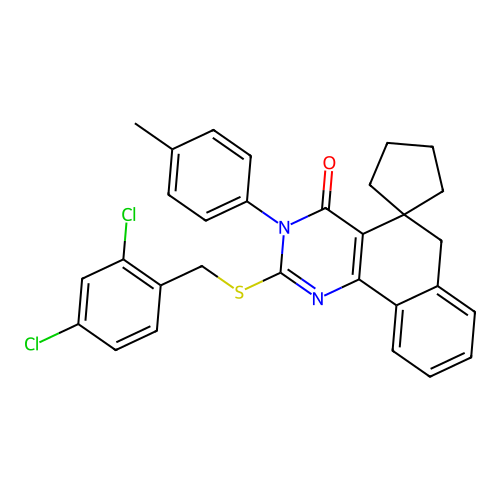 2-((2,4-dichlorobenzyl)thio)-3-(p-tolyl)-3H-spiro[benzo[h]quinazoline-5,1'-cyclopentan]-4(6H)-one structure