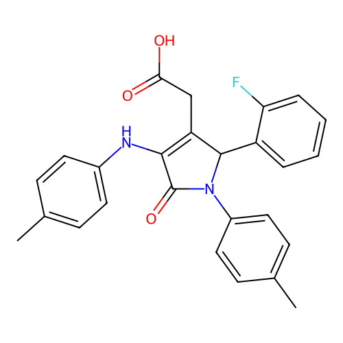 2-(2-(2-fluorophenyl)-5-oxo-1-(p-tolyl)-4-(p-tolylamino)-2,5-dihydro-1H-pyrrol-3-yl)acetic acid structure
