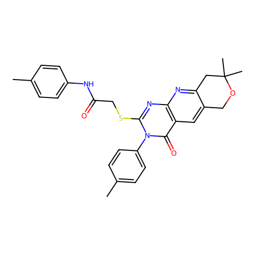 2-((8,8-dimethyl-4-oxo-3-(p-tolyl)-4,6,8,9-tetrahydro-3H-pyrano[3',4':5,6]pyrido[2,3-d]pyrimidin-2-yl)thio)-N-(p-tolyl)acetamide structure