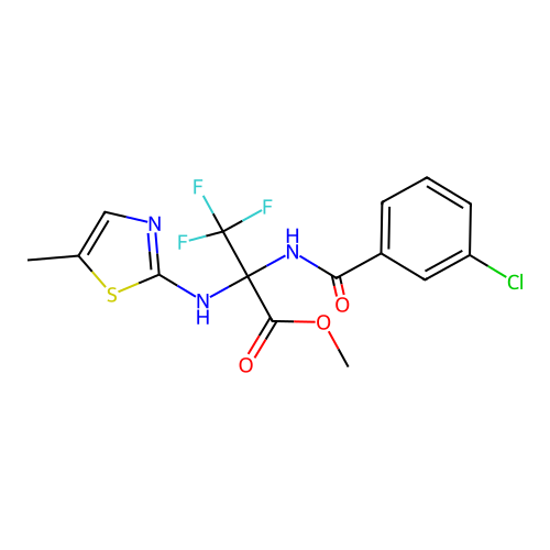 (S)-methyl 2-(3-chlorobenzamido)-3,3,3-trifluoro-2-((5-methylthiazol-2-yl)amino)propanoate structure