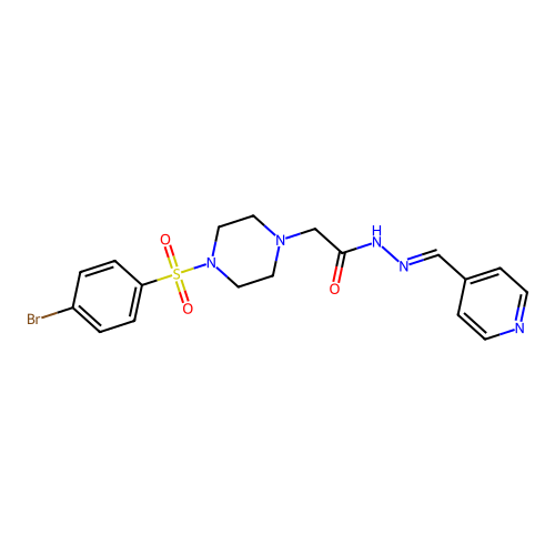 (E)-2-(4-((4-bromophenyl)sulfonyl)piperazin-1-yl)-N'-(pyridin-4-ylmethylene)acetohydrazide structure