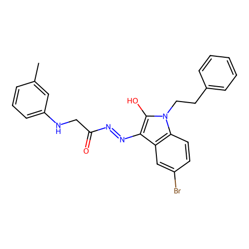 (Z)-N'-(5-bromo-2-oxo-1-phenethylindolin-3-ylidene)-2-(m-tolylamino)acetohydrazide structure