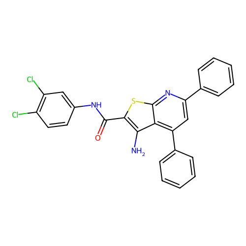 3-amino-N-(3,4-dichlorophenyl)-4,6-diphenylthieno[2,3-b]pyridine-2-carboxamide structure