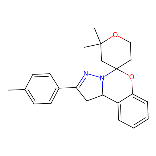 2',2'-dimethyl-2-(4-methylphenyl)spiro[1,10b-dihydropyrazolo[1,5-c][1,3]benzoxazine-5,4'-oxane] structure