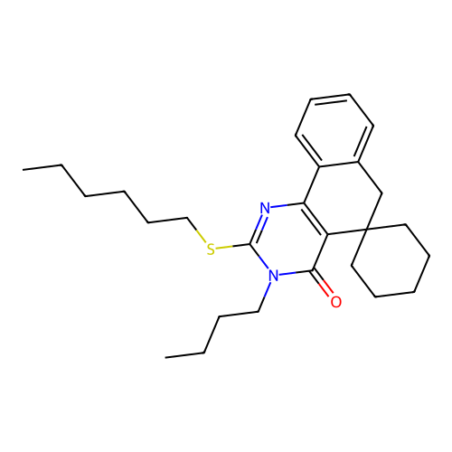 3-butyl-2-(hexylthio)-3H-spiro[benzo[h]quinazoline-5,1'-cyclohexan]-4(6H)-one structure