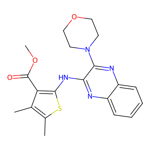 methyl 4,5-dimethyl-2-((3-morpholinoquinoxalin-2-yl)amino)thiophene-3-carboxylate structure