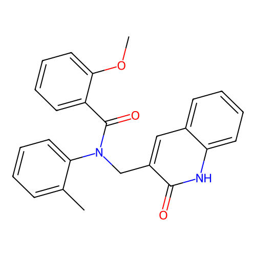 2-methoxy-N-(2-methylphenyl)-N-[(2-oxo-1H-quinolin-3-yl)methyl]benzamide structure