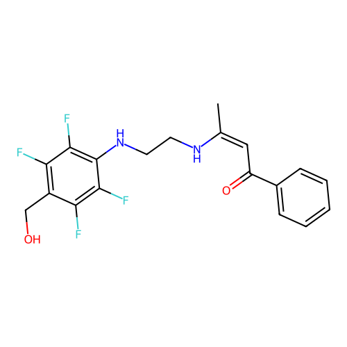 (2Z)-1-phenyl-3-[(2-{[2,3,5,6-tetrafluoro-4-(hydroxymethyl)phenyl]amino}ethyl)amino]but-2-en-1-one structure