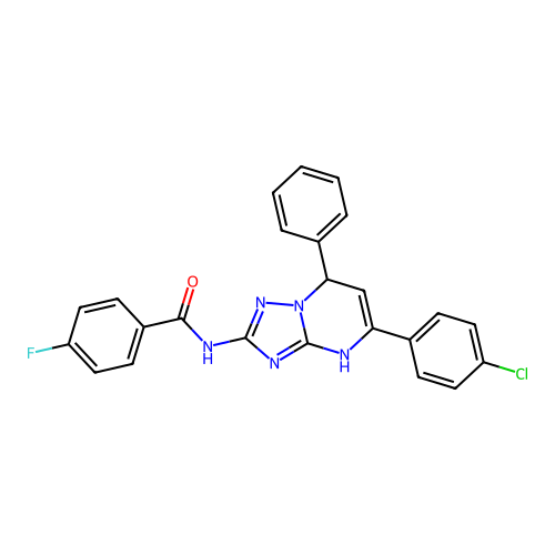 N-(5-(4-chlorophenyl)-7-phenyl-4,7-dihydro-[1,2,4]triazolo[1,5-a]pyrimidin-2-yl)-4-fluorobenzamide structure
