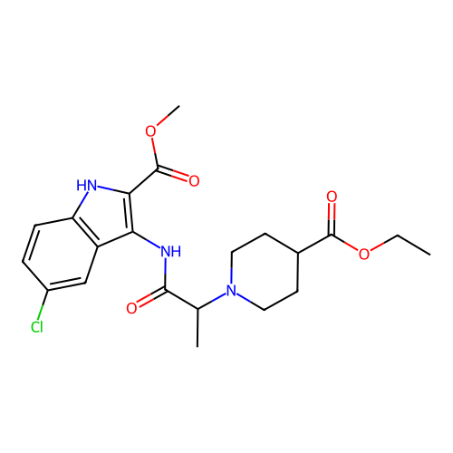 Methyl 5-chloro-3-[2-(4-ethoxycarbonyl-1-piperidyl)propanoylamino]-1H-indole-2-carboxylate structure