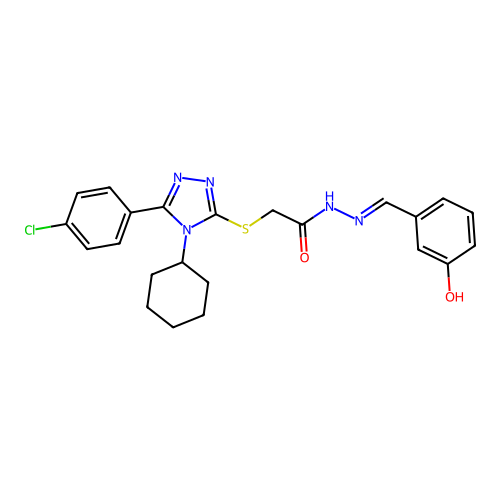 2-{[5-(4-chlorophenyl)-4-cyclohexyl-4H-1,2,4-triazol-3-yl]sulfanyl}-N'-[(E)-(3-hydroxyphenyl)methylidene]acetohydrazide structure