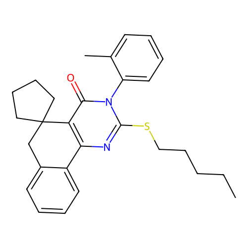 2-(pentylthio)-3-(o-tolyl)-3H-spiro[benzo[h]quinazoline-5,1'-cyclopentan]-4(6H)-one structure