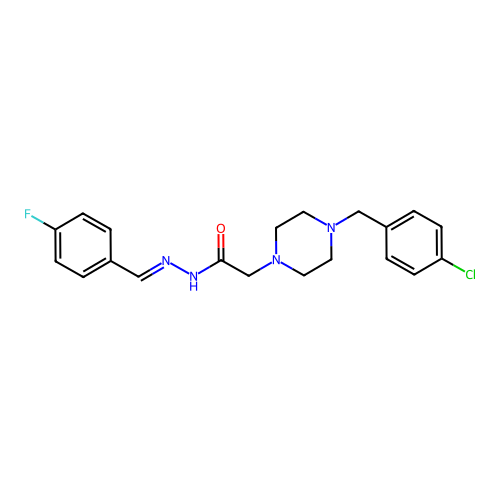 (E)-2-(4-(4-chlorobenzyl)piperazin-1-yl)-N'-(4-fluorobenzylidene)acetohydrazide structure