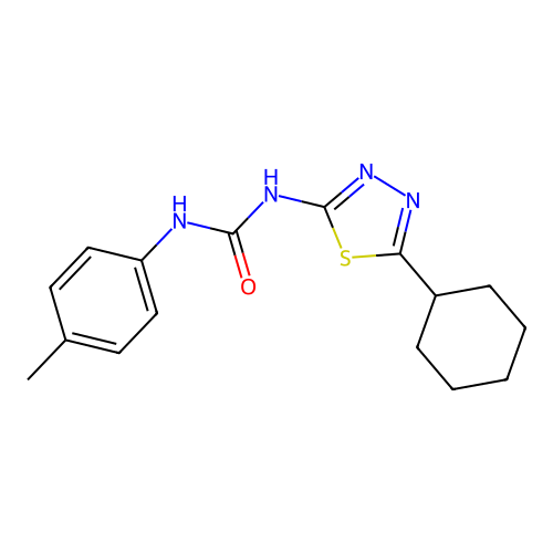 1-[(2E)-5-cyclohexyl-1,3,4-thiadiazol-2(3H)-ylidene]-3-(4-methylphenyl)urea structure
