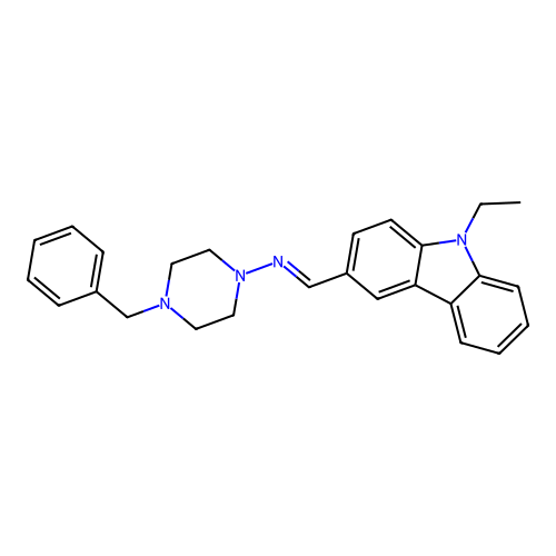 4-benzyl-N-[(E)-(9-ethyl-9H-carbazol-3-yl)methylidene]-1-piperazinamine structure