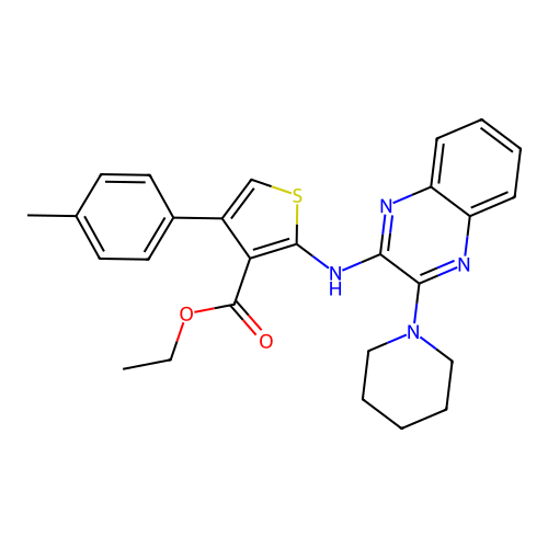 ethyl 2-((3-(piperidin-1-yl)quinoxalin-2-yl)amino)-4-(p-tolyl)thiophene-3-carboxylate structure