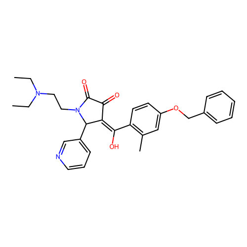 (4E)-1-(2-diethylaminoethyl)-4-[hydroxy-(2-methyl-4-phenylmethoxyphenyl)methylidene]-5-pyridin-3-ylpyrrolidine-2,3-dione structure