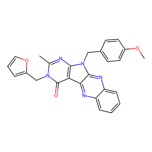 3-(furan-2-ylmethyl)-11-(4-methoxybenzyl)-2-methyl-3,11-dihydro-4H-pyrimido[5',4':4,5]pyrrolo[2,3-b]quinoxalin-4-one structure