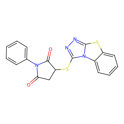 1-phenyl-3-([1,2,4]triazolo[3,4-b][1,3]benzothiazol-1-ylsulfanyl)pyrrolidine-2,5-dione structure