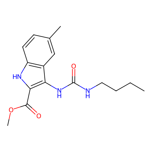 methyl 3-[(butylcarbamoyl)amino]-5-methyl-1H-indole-2-carboxylate structure