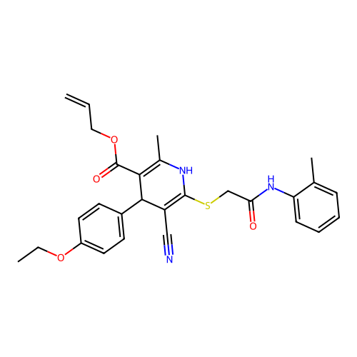 allyl 5-cyano-4-(4-ethoxyphenyl)-2-methyl-6-((2-oxo-2-(o-tolylamino)ethyl)thio)-1,4-dihydropyridine-3-carboxylate structure