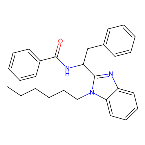 N-[1-(1-hexyl-1H-benzimidazol-2-yl)-2-phenylethyl]benzamide structure
