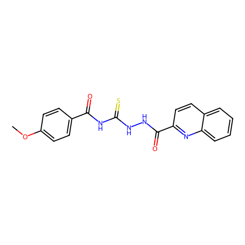 4-methoxy-N-{[2-(quinolin-2-ylcarbonyl)hydrazinyl]carbonothioyl}benzamide structure
