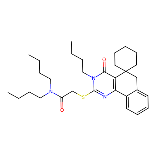 N,N-dibutyl-2-((3-butyl-4-oxo-4,6-dihydro-3H-spiro[benzo[h]quinazoline-5,1'-cyclohexan]-2-yl)thio)acetamide structure