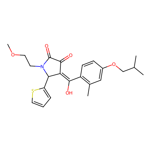 (4E)-4-[hydroxy-[2-methyl-4-(2-methylpropoxy)phenyl]methylidene]-1-(2-methoxyethyl)-5-thiophen-2-ylpyrrolidine-2,3-dione structure