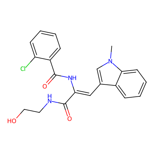 2-chloro-N-[(1Z)-3-[(2-hydroxyethyl)amino]-1-(1-methyl-1H-indol-3-yl)-3-oxoprop-1-en-2-yl]benzamide structure