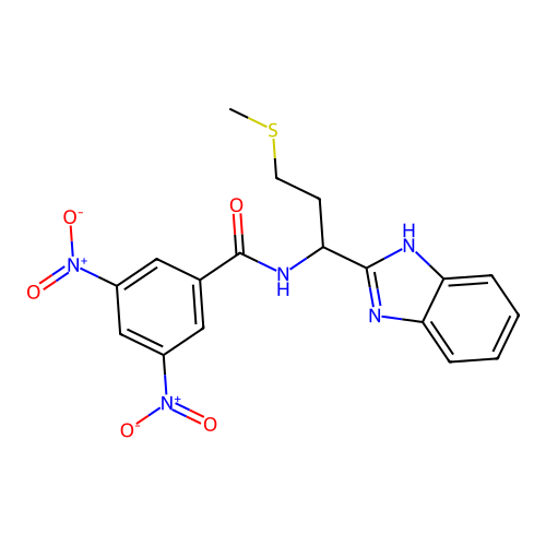 N-[1-(1H-benzimidazol-2-yl)-3-(methylthio)propyl]-3,5-dinitrobenzamide structure