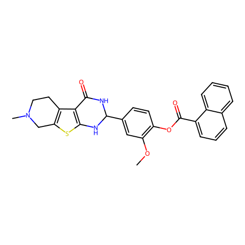 2-methoxy-4-(7-methyl-4-oxo-1,2,3,4,5,6,7,8-octahydropyrido[4',3':4,5]thieno[2,3-d]pyrimidin-2-yl)phenyl 1-naphthoate structure