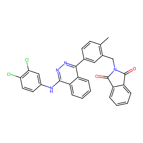 2-(5-(4-((3,4-dichlorophenyl)amino)phthalazin-1-yl)-2-methylbenzyl)isoindoline-1,3-dione structure