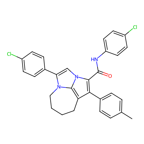 N,4-bis(4-chlorophenyl)-1-(4-methylphenyl)-5,6,7,8-tetrahydro-2a,4a-diazacyclopenta[cd]azulene-2-carboxamide structure