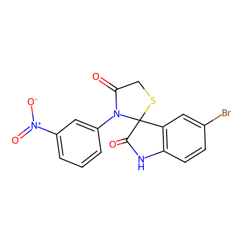 5'-bromo-3-(3-nitrophenyl)spiro[1,3-thiazolidine-2,3'-1H-indole]-2',4-dione structure