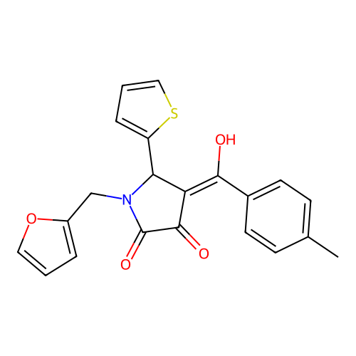 (4E)-1-(furan-2-ylmethyl)-4-[hydroxy(4-methylphenyl)methylidene]-5-(thiophen-2-yl)pyrrolidine-2,3-dione structure