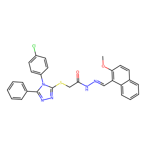 (E)-2-((4-(4-chlorophenyl)-5-phenyl-4H-1,2,4-triazol-3-yl)thio)-N'-((2-methoxynaphthalen-1-yl)methylene)acetohydrazide structure