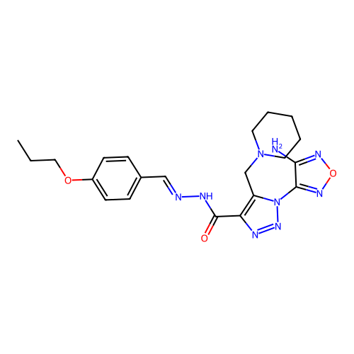 (E)-1-(4-amino-1,2,5-oxadiazol-3-yl)-5-(piperidin-1-ylmethyl)-N'-(4-propoxybenzylidene)-1H-1,2,3-triazole-4-carbohydrazide structure