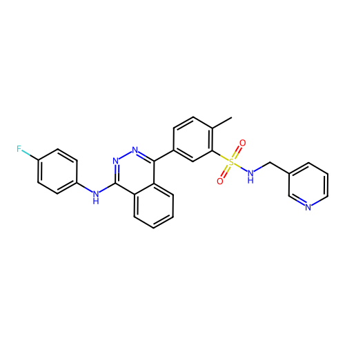 5-{4-[(4-fluorophenyl)amino]phthalazin-1-yl}-2-methyl-N-(pyridin-3-ylmethyl)benzenesulfonamide structure