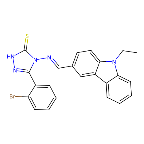 5-(2-bromophenyl)-4-[(9-ethylcarbazol-3-yl)methylideneamino]-2H-1,2,4-triazole-3-thione structure