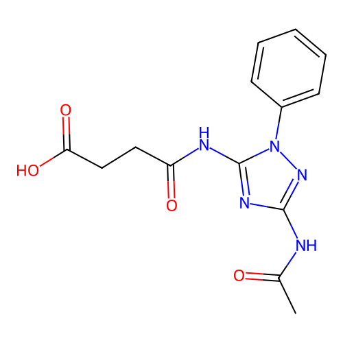 4-{[3-(acetylamino)-1-phenyl-1H-1,2,4-triazol-5-yl]amino}-4-oxobutanoic acid structure