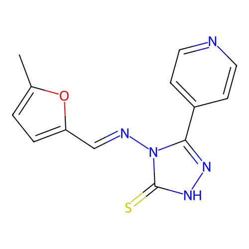4-{[(5-methyl-2-furyl)methylene]amino}-5-(4-pyridinyl)-4H-1,2,4-triazole-3-thiol structure