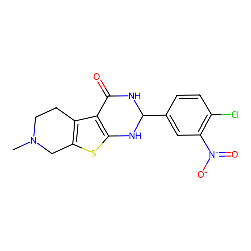 2-(4-chloro-3-nitrophenyl)-7-methyl-1,2,5,6,7,8-hexahydropyrido[4',3':4,5]thieno[2,3-d]pyrimidin-4-ol structure