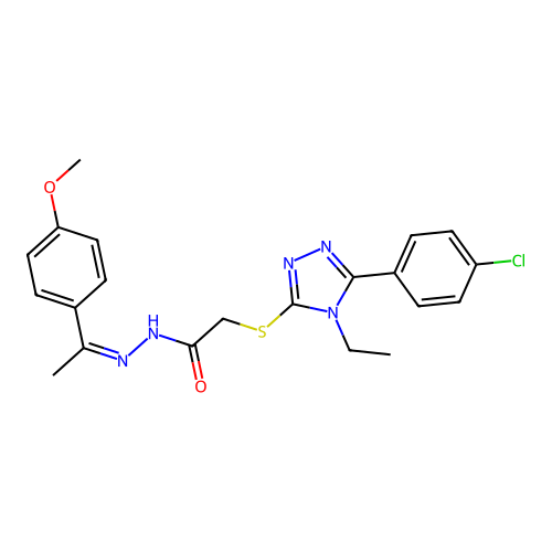 2-{[5-(4-chlorophenyl)-4-ethyl-4H-1,2,4-triazol-3-yl]sulfanyl}-N'-[(1Z)-1-(4-methoxyphenyl)ethylidene]acetohydrazide structure