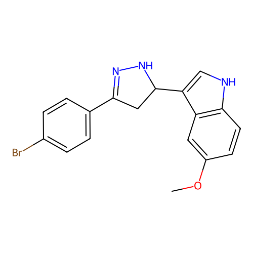 3-[3-(4-bromophenyl)-4,5-dihydro-1H-pyrazol-5-yl]-5-methoxy-1H-indole structure