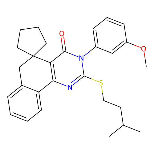 2-(isopentylthio)-3-(3-methoxyphenyl)-3H-spiro[benzo[h]quinazoline-5,1'-cyclopentan]-4(6H)-one structure