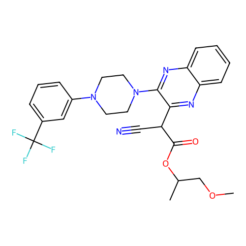 1-methoxypropan-2-yl 2-cyano-2-(3-(4-(3-(trifluoromethyl)phenyl)piperazin-1-yl)quinoxalin-2-yl)acetate structure