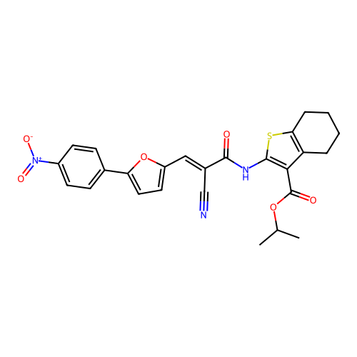 (E)-isopropyl 2-(2-cyano-3-(5-(4-nitrophenyl)furan-2-yl)acrylamido)-4,5,6,7-tetrahydrobenzo[b]thiophene-3-carboxylate structure