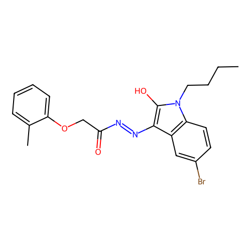(Z)-N'-(5-bromo-1-butyl-2-oxoindolin-3-ylidene)-2-(o-tolyloxy)acetohydrazide structure